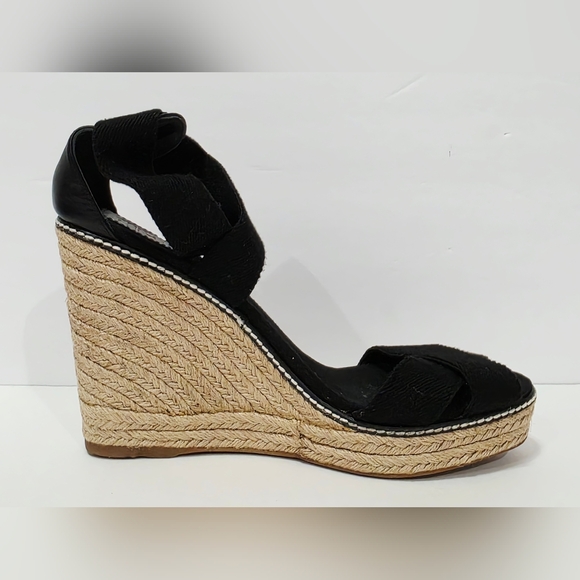 Tory Burch ADONIS Black Elastic Espadrille Heel Wedge Ankle Sandal 10 B Used - Picture 15 of 16